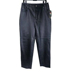 VTG 90s Newport News Jeanology Black Leather‎ Pants 14 Goth Moto Deadstock NWT